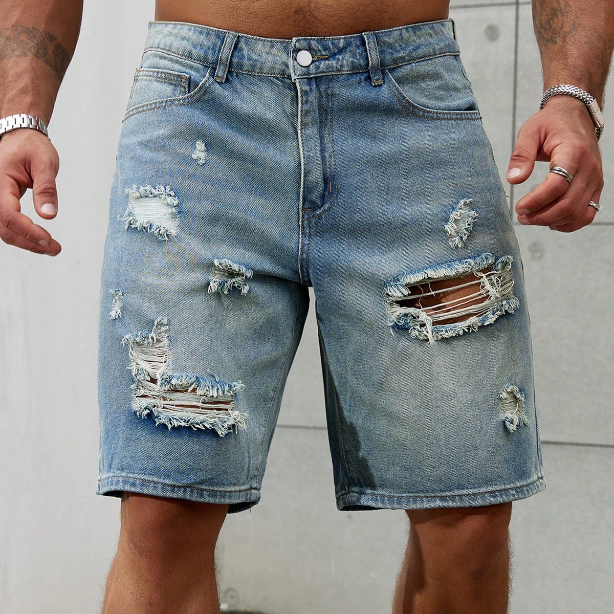 Streetwear Brand Clothing - Short en jean déchiré pour homme,
