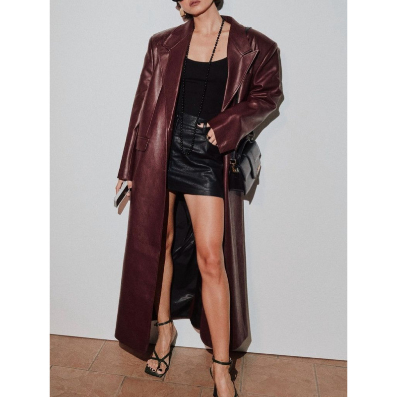Veste longue en cuir Pu pour f - Streetwear Brand Belts avis et prix